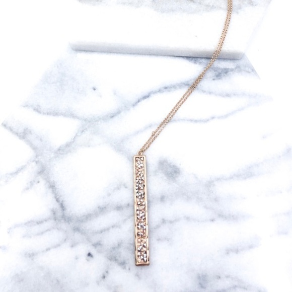 Southern Seoul Jewelry - Long gold tone crushed stone peach bar necklace